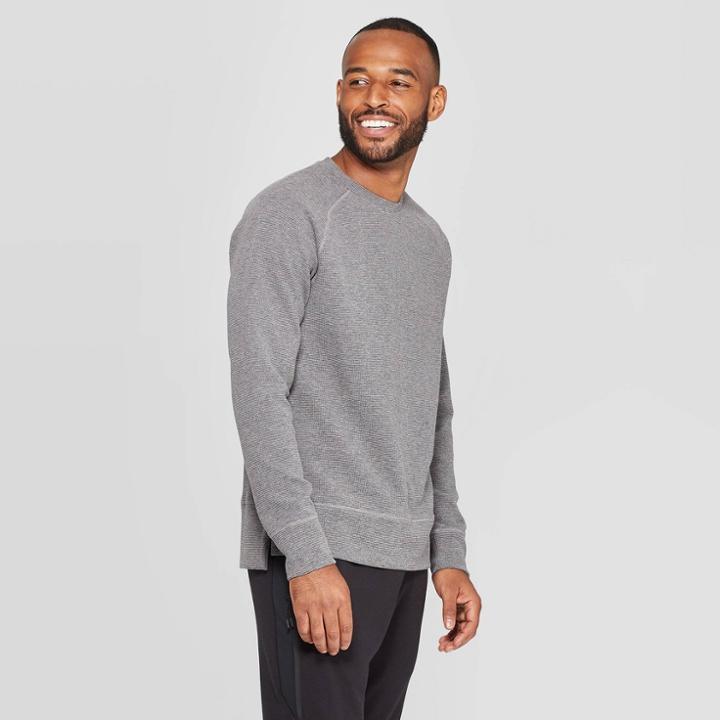 Men's Waffle Knit Crew Sweatshirt - C9 Champion Middling Gray Heather S, Size: Small, Middling Gray Grey