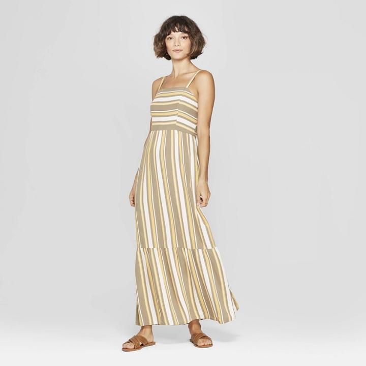 Women's Striped Strappy Tiered Maxi Dress - Xhilaration Ivory