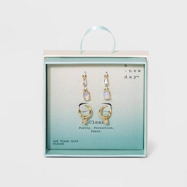 Silver Plated Cubic Zirconia Interchangeable Charm Gold Hoop Earrings - A New Day Clear