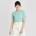 Women's Short Sleeve Crewneck Pullover Sweater - A New Day Turquoise