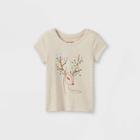 Toddler Girls' Glitter Deer Short Sleeve Graphic T-shirt - Cat & Jack Oatmeal 18m, Ivory/gold/grey