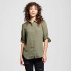 Women's Long Sleeve Convertible Sleeve Top - Mossimo Olive (green)