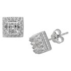 2 4/7 Tcw Tiara Sterling Silver Princess-cut White Sapphire Crown Earrings, Women's, White Blue/silver