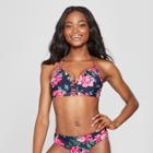 Women's Scallop Grommet Bralette Bikini Top - Xhilaration Navy Floral D/dd Cup, Blue