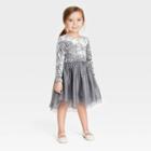 Toddler Girls' Velour Tulle Long Sleeve Dress - Cat & Jack Gray