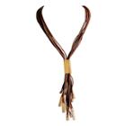 Zirconmania Zirconite Multi-strand Leather With Square Metal Tube Insert Tassel Necklace - 24 - Brown/gold,