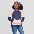 Girls' Long Sleeve Cat Pocket Cozy Pullover - Cat & Jack Navy M, Girl's, Size: