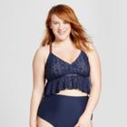 Costa Del Sol Women's Plus Size Crochet Cami Bikini Top - Navy/brown X, Blue