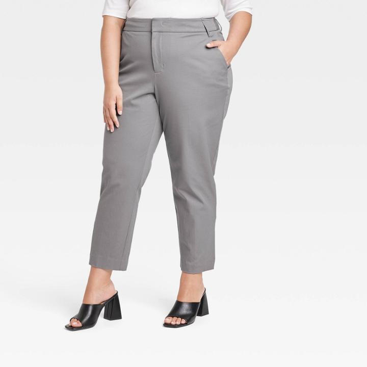 Women's Plus Size Mid-rise Slim Straight Fit Side Split Trousers - A New Day Gray