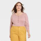 Women's Plus Size Long Sleeve Henley Neck Shirt - Universal Thread