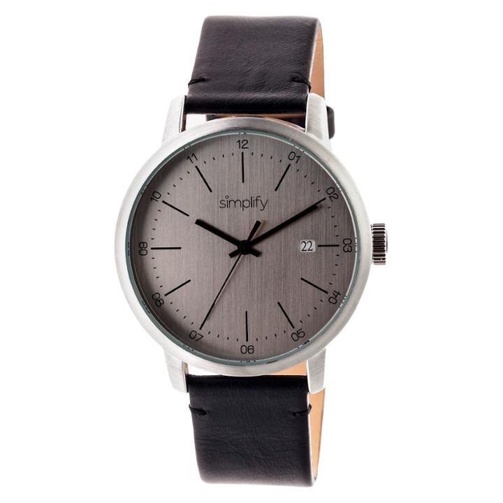 Simplify The 2500 Men's Leather Strap Watch - Gunmetal/black