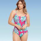 Women's Slimming Control Side-tie One Piece Swimsuit - Beach Betty By Miracle Brands Pink Tropical Print