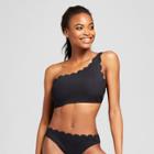 Vanilla Beach Women's Ribbed Scallop One Shoulder Bikini Top - Honey Black D/dd Cup