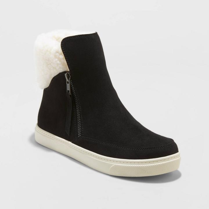 Women's Lei Microsuede Sherpa Sneakers Booties - Universal Thread Black