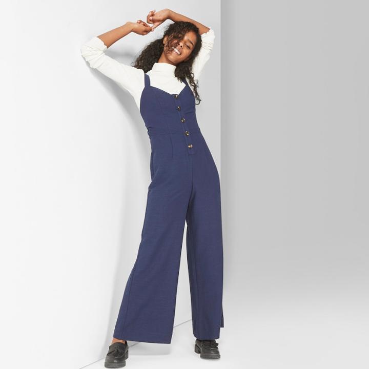 Women's Strappy Button Front Tie Back Jumpsuit - Wild Fable Oxford Blue