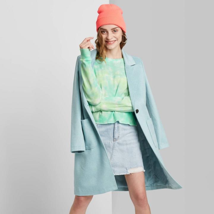 Women's Long Sleeve Crewneck Tie Dye Thermal Boxy T-shirt - Wild Fable Green/blue