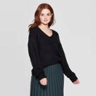 Women's Long Sleeve Deep V-neck Tunic Sweater - Prologue Black