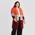 Women's Plus Size Color Block Open-front Cozy Cardigan - A New Day Orange/gray/maroon 4x, Orange/gray/red
