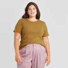 Women's Plus Size Short Sleeve Rib T-shirt - A New Day Olive