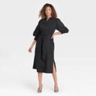 Women's Long Sleeve High Cuff Shirtdress - A New Day Black