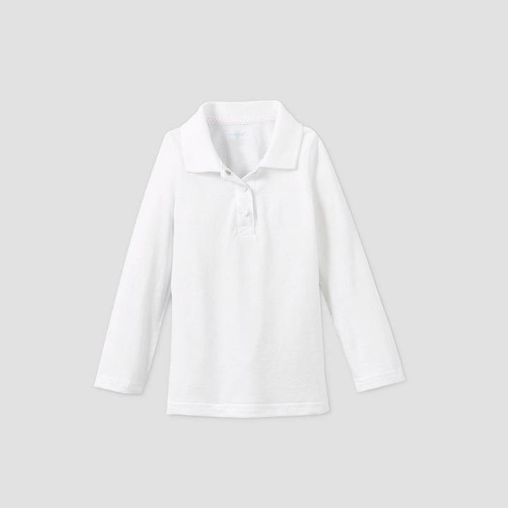 Toddler Girls' Adaptive Long Sleeve Polo Shirt - Cat & Jack White