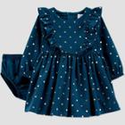 Baby Girls' Dot Long Sleeve Dress With Diaper Cover - Just One You Made By Carter's Green Newborn