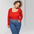 Women's Plus Size Long Sleeve Square Neck T-shirt - Wild Fable Wowzer Red