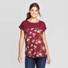 Petitewomen's Floral Print Short Sleeve Scoop Neck T-shirt - Xhilaration Burgundy Xs, Women's, Red