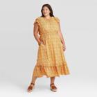 Women's Plus Size Floral Print Flutter Short Sleeve Dress - Universal Thread Yellow