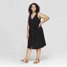 Women's Plus Size Sleeveless V-neck Button Front Dress - Universal Thread Black