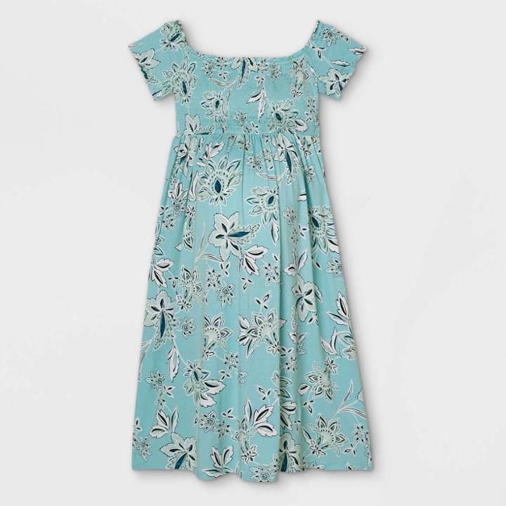 Short Sleeve Smocked Maternity Dress - Isabel Maternity By Ingrid & Isabel Turquoise Floral Print