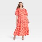Women's Plus Size Polka Dot Puff Short Sleeve Dress - Who What Wear Orange