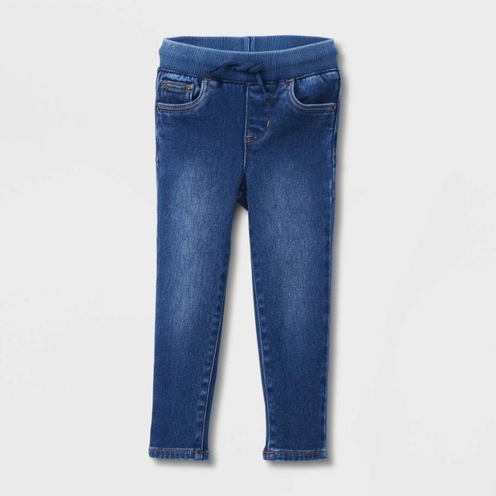 Toddler Girls' Mid-rise Pull-on Cozy Lined Skinny Jeans - Cat & Jack Dark Blue
