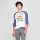 Men's Long Sleeve Subway Dots Raglan Graphic T-shirt - Awake White/navy