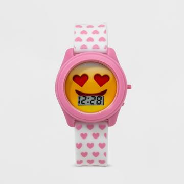Accutime Girls' Heart Eyes Happy Face Lcd Watch, Pink