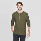 Men's Regular Fit Long Sleeve Textured Henley Shirt - Goodfellow & Co Late Night Green S, Size: Small, Late Black Green