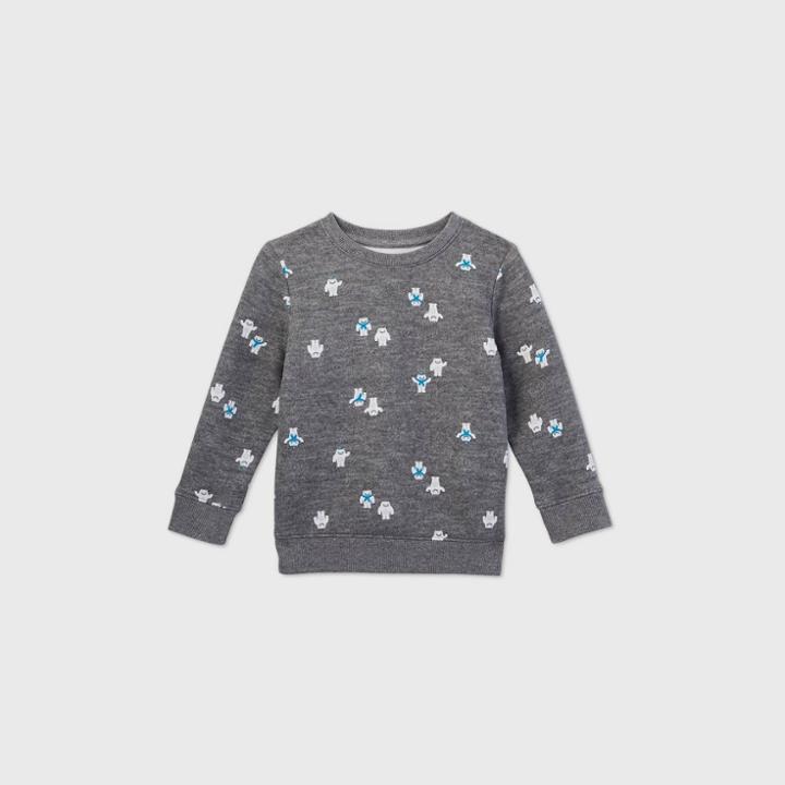 Toddler Boys' Yeti Print Fleece Crew Neck Pullover Sweatshirt - Cat & Jack Gray