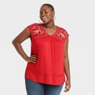 Women's Plus Size Sleeveless Embroidered Knit V-neck Top - Knox Rose Red