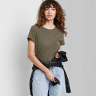 Women's Short Sleeve Boxy Baby T-shirt - Wild Fable Olive Green
