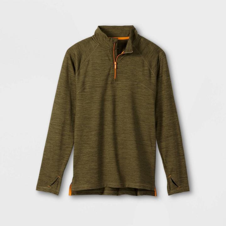 Boys' Soft Gym 1/4 Zip Sweatshirt - All In Motion Heathered Olive Green