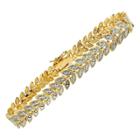 Target 0.01 Ct.t.w Round Cut Diamond Accent Leaf Style Prong Set Bracelet Gold Plated