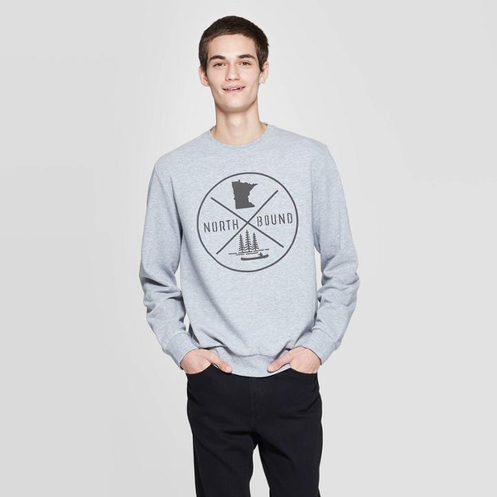 Gender Inclusive Long Sleeve Crewneck North Bound Graphic Sweatshirt - Awake Gray