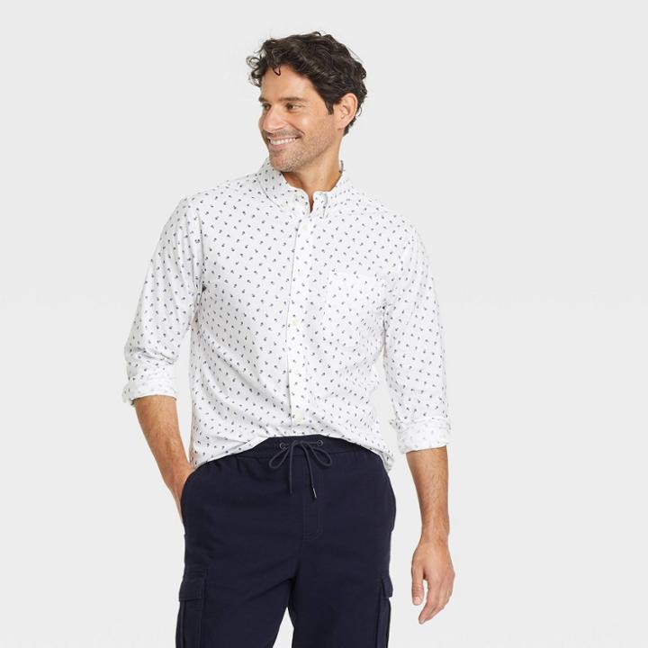 Men's Floral Print Standard Fit Long Sleeve Button-down Shirt - Goodfellow & Co White/floral