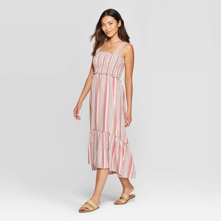 Women's Striped Sleeveless Square Neck Maxi Dress - Knox Rose Coral