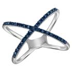 Target 1/10 Ct. T.w. Round-cut Blue Diamond Prong Set X Ring In Sterling Silver - White