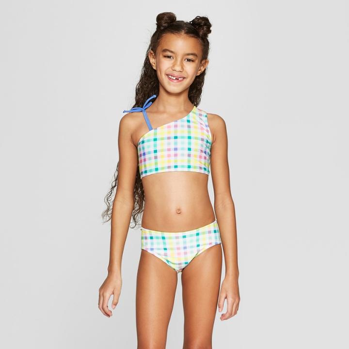 Girls' 3pc Sweet Plaid Rash Guard Set - Cat & Jack Blue
