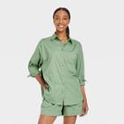 Women's Long Sleeve Button-down Boyfriend Shirt - A New Day Olive Green