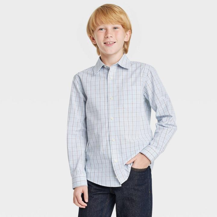 Boys' Woven Checkered Suiting Long Sleeve Shirt - Cat & Jack Gray/blue