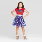 Dc Comics Petitegirls' Wonder Woman Flip Sequin Short Sleeve Dress With Cape - Red/blue