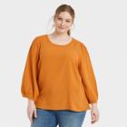 Women's Plus Size Balloon 3/4 Sleeve Gauze Blouse - Universal Thread Orange